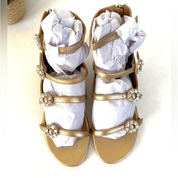 Comfortview Strappy Embellished Sandals Gold 8WW - Picture 3 of 14